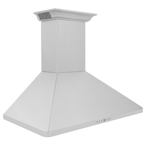 ZLINE Wall Mount Range Hood in Stainless Steel with Built-in CrownSound Bluetooth Speakers (KF1CRN-BT) side, above.