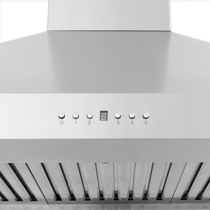 Button panel and display close-up on ZLINE Convertible Vent Wall Mount Range Hood in Stainless Steel (KF2)