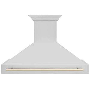 ZLINE Autograph Edition 48 in. Stainless Steel Range Hood with Stainless Steel Shell and Polished Gold Handle (8654STZ-48-G) Polished Gold, front.