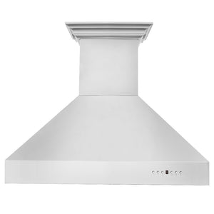 ZLINE Professional Wall Mount Range Hood in Stainless Steel with Built-in ZLINE CrownSound Bluetooth Speakers (697CRN-BT) front, main.