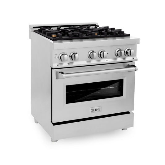 ZLINE 30 in. 4.0 cu. ft. Legacy Dual Fuel Range with Gas Cooktop and Electric Convection Oven in Stainless Steel with 4 Brass Burners (RA-BR-30)