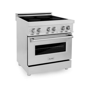 ZLINE 30 in. 4.0 cu. ft. Induction Range with a 4 Induction Element Stove and Electric Oven in Stainless Steel (RAIND-30) side, oven closed.