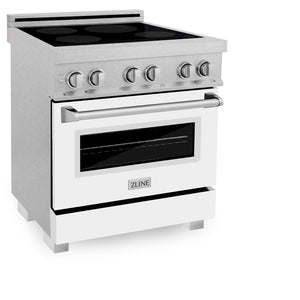 ZLINE 30 in. 4.0 cu. ft. Induction Range in Fingerprint Resistant Stainless Steel with a 4 Element Stove, Electric Oven, and White Matte Door (RAINDS-WM-30) side, oven door closed.