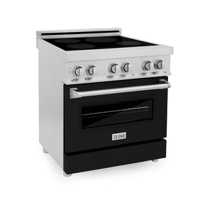 ZLINE 30 in. 4.0 cu. ft. Induction Range with a 4 Induction Element Stove and Electric Oven in Stainless Steel with Black Matte Door (RAIND-BLM-30) side, oven closed.