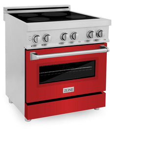 ZLINE 30 in. 4.0 cu. ft. Induction Range with a 4 Induction Element Stove and Electric Oven in Stainless Steel with Red Matte Door (RAIND-RM-30) side, oven door closed.