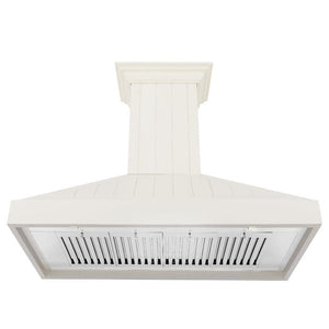 ZLINE Wooden Wall Mount Range Hood in Cottage White (KPTT) front, under.