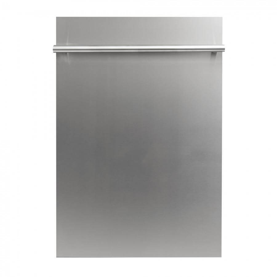ZLINE 18 in. Compact Top Control Dishwasher with Stainless Steel Panel and Modern Style Handle, 52 dBa (DW-304-18) front, closed.