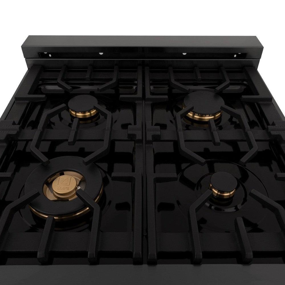 ZLINE 24 in. Professional Dual Fuel Range in Black Stainless Steel with Brass Burners (RAB-BR-24) ZLINE 4 Burner Gas Cooktop with Brass Burners