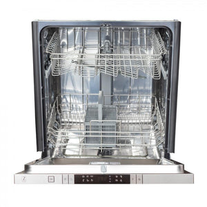 ZLINE 24 in. Top Control Dishwasher with stainless steel panel front with door open.