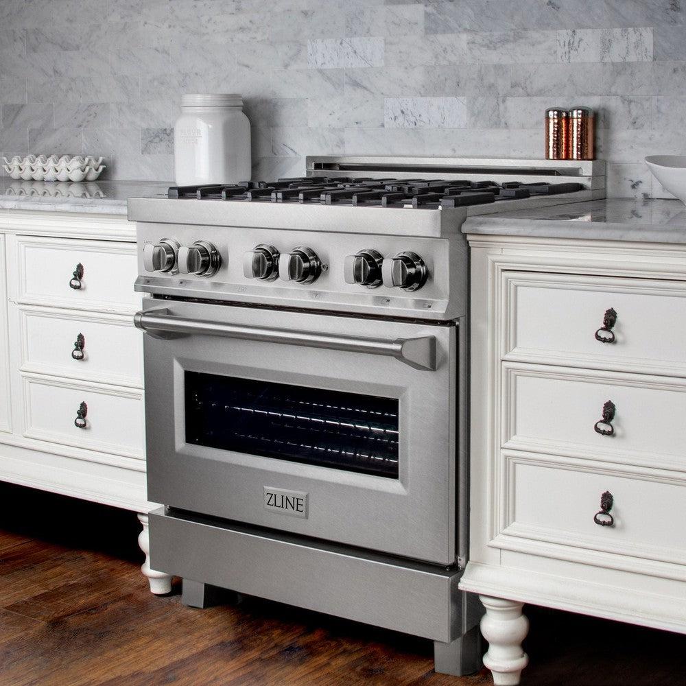 ZLINE 30" Professional Dual Fuel Range in DuraSnow® Stainless Steel with Color Door Finishes - Ranges - ZLINE Kitchen and Bath -