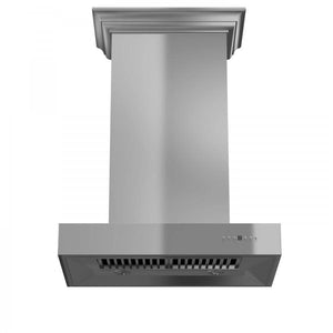 ZLINE 30 in. Professional Wall Mount Range Hood In Stainless Steel With Crown Molding (KECOMCRN-30) front, under.