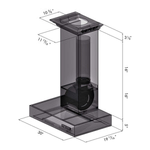 ZLINE 30 in. Professional Wall Mount Range Hood In Stainless Steel With Crown Molding (KECOMCRN-30) dimensional diagram.