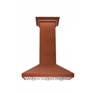 ZLINE 36 in. Designer Series Copper Island Mount Range Hood (8KL3iC-36) front under.