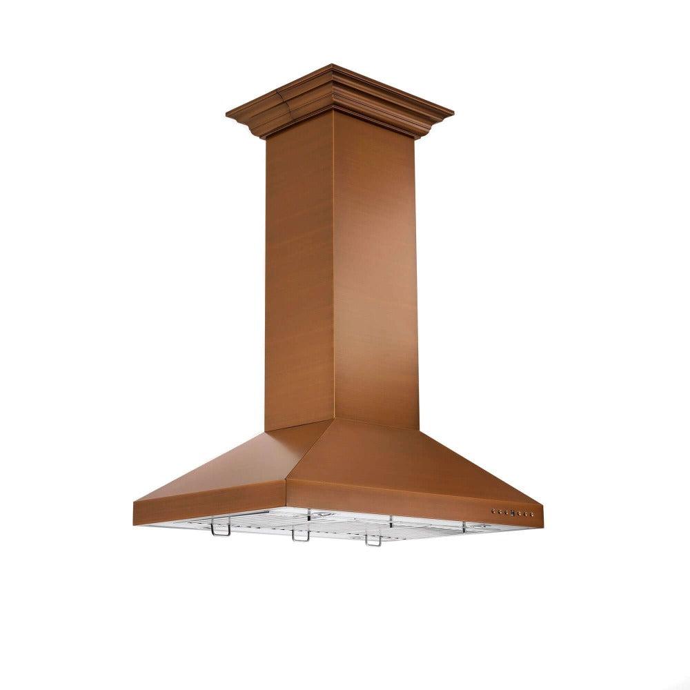 ZLINE 36 in. Designer Series Copper Island Mount Range Hood (8KL3iC-36) side under.