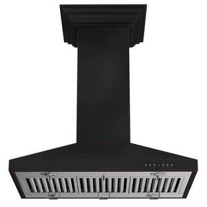 ZLINE 36 in. Designer Series Oil-Rubbed Bronze Island Mount Range Hood (8KL3iB-36) front under.