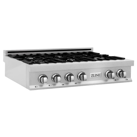 ZLINE 36 in. Porcelain Rangetop in DuraSnow® Stainless Steel with 6 Gas Burners (RTS-36)