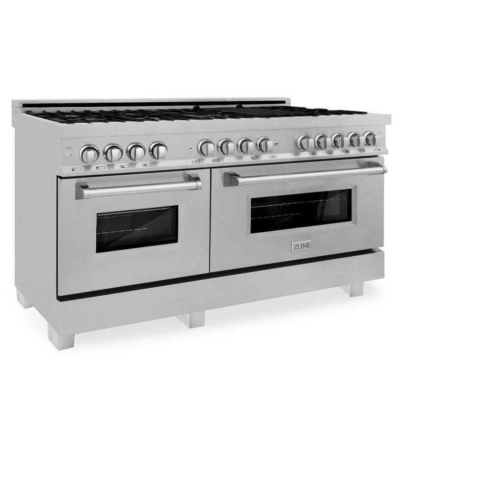 ZLINE 60 in. 7.4 cu. ft. Dual Fuel Range with Gas Stove and Electric Oven in Fingerprint Resistant Stainless Steel (RAS-SN-60) side, ovens closed.