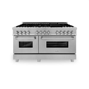 ZLINE 60 in. 7.4 cu. ft. Dual Fuel Range with Gas Stove and Electric Oven in Fingerprint Resistant Stainless Steel (RAS-SN-60) front, ovens closed.