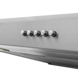 ZLINE 30 in. Ducted Under Cabinet Range Hood in Stainless Steel - Hardwired Power (617-30) close-up, buttons.