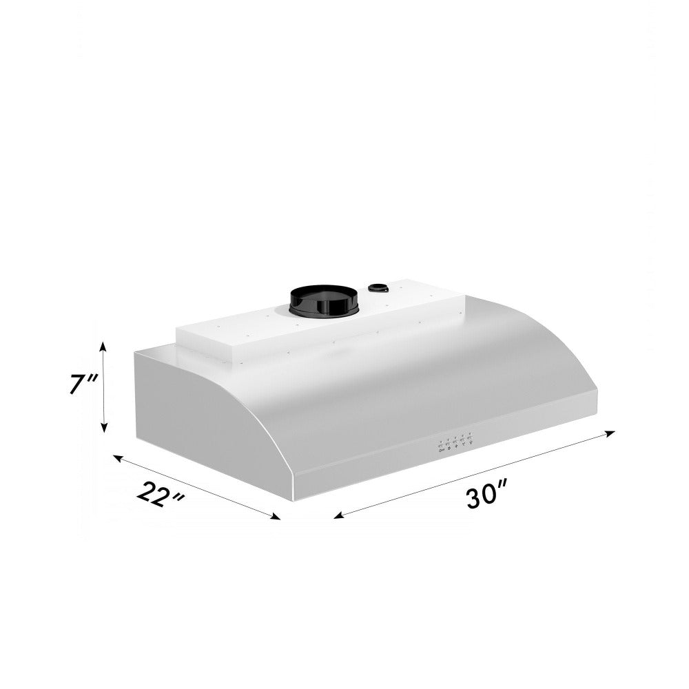 ZLINE 30 in. Ducted Under Cabinet Range Hood in Stainless Steel (627-30) dimensional measurements.