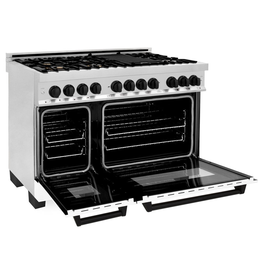 ZLINE Autograph Edition 48" 6.0 cu. ft. Dual Fuel Range with Gas Stove and Electric Oven in Stainless Steel with White Matte Door and Accents (RAZ-WM-48)