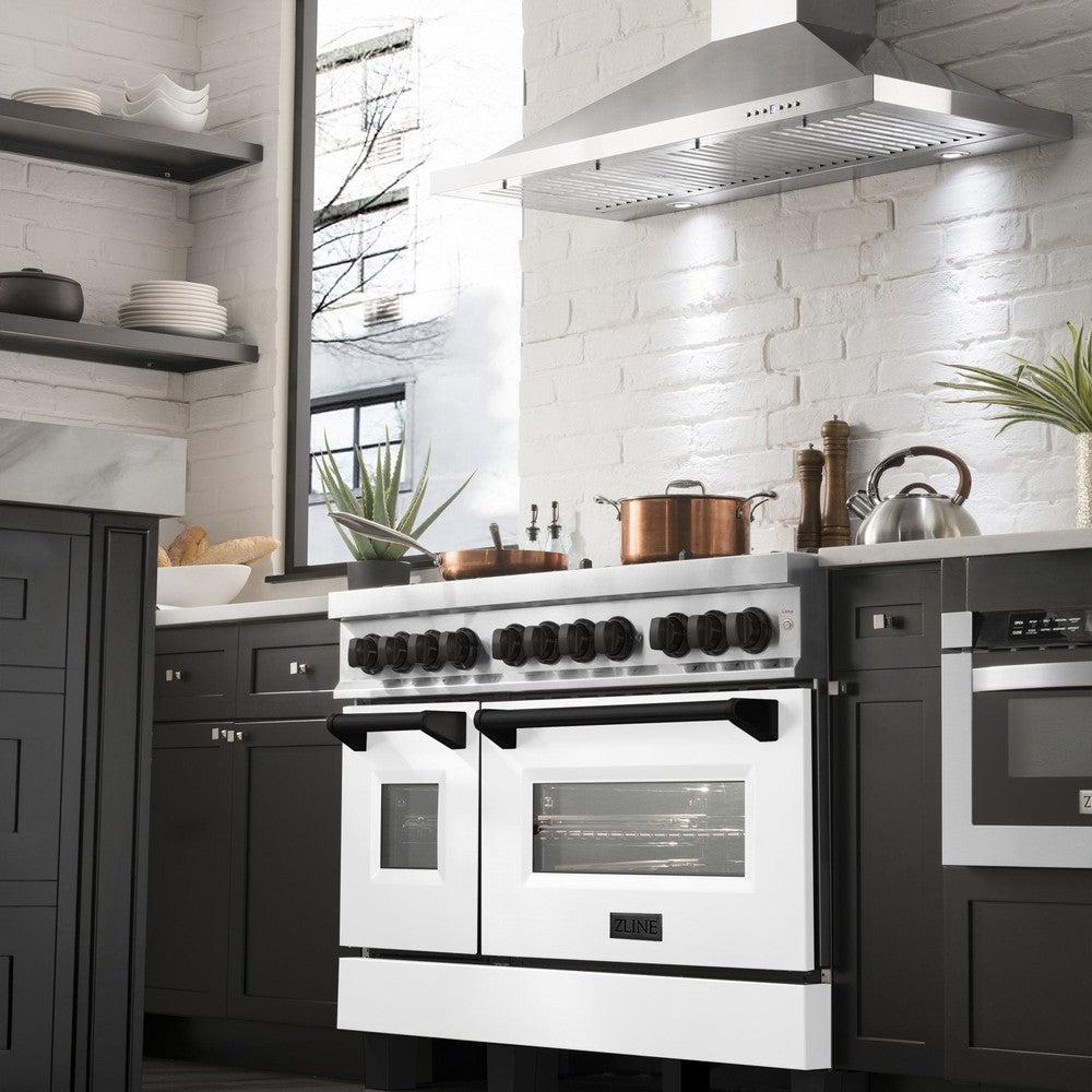 ZLINE Autograph Edition 48" 6.0 cu. ft. Dual Fuel Range with Gas Stove and Electric Oven in Stainless Steel with White Matte Door and Accents (RAZ-WM-48) - Rustic Kitchen & Bath - Ranges - ZLINE Kitchen and Bath