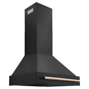 ZLINE Autograph Edition 30 in. Black Stainless Steel Range Hood with Polished Gold Handle (BS655Z-30-G) side.