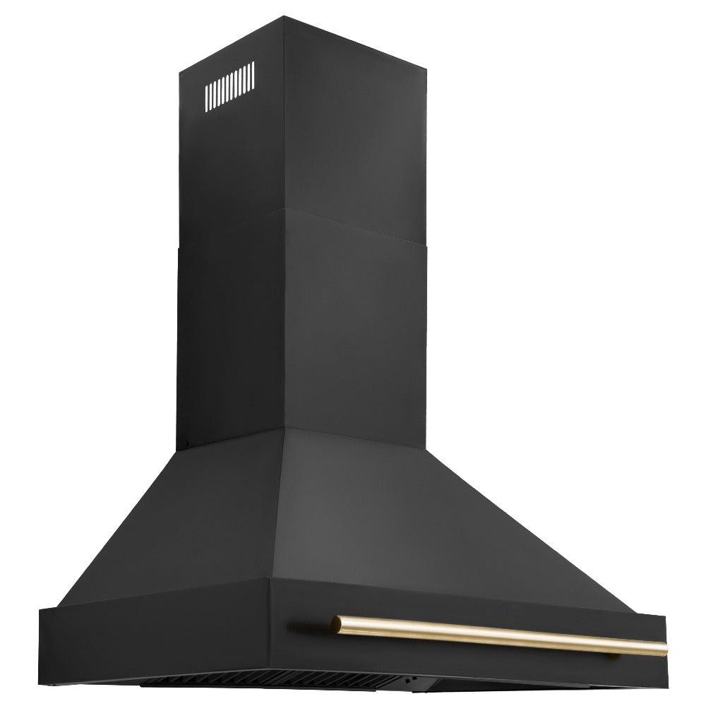 ZLINE Autograph Edition 36 in. Black Stainless Steel Range Hood with Polished Gold Handle (BS655Z-36-G) side.