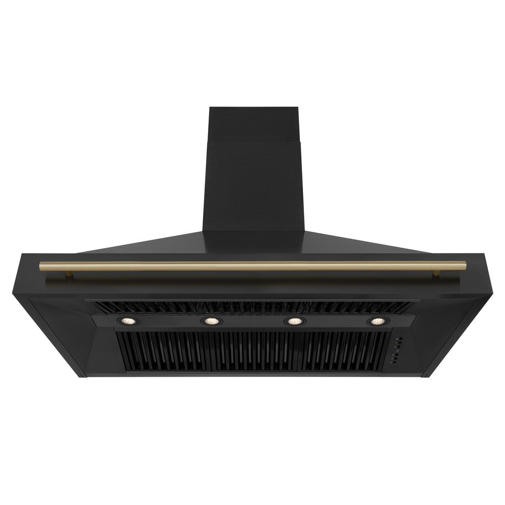 ZLINE Autograph Edition 48 in. Black Stainless Steel Range Hood with Champagne Bronze Handle (BS655Z-48-CB) front, under.