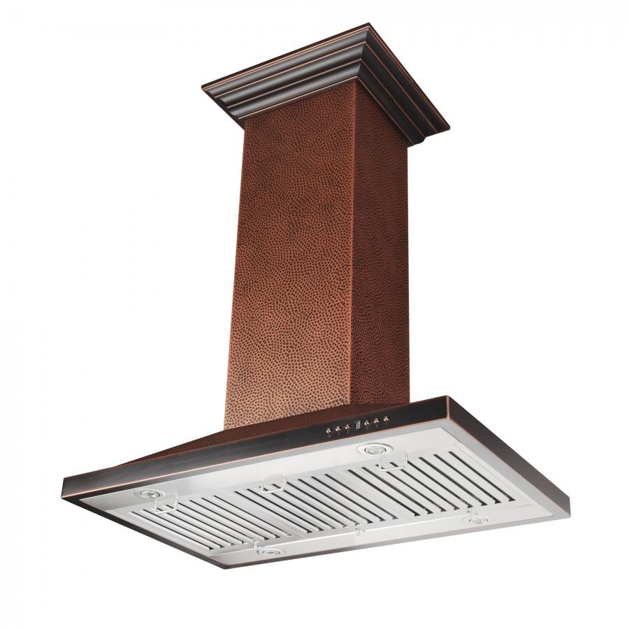 ZLINE Designer Series Hand Hammered Copper Island Mount Range Hood (8GL2Hi) side, under.