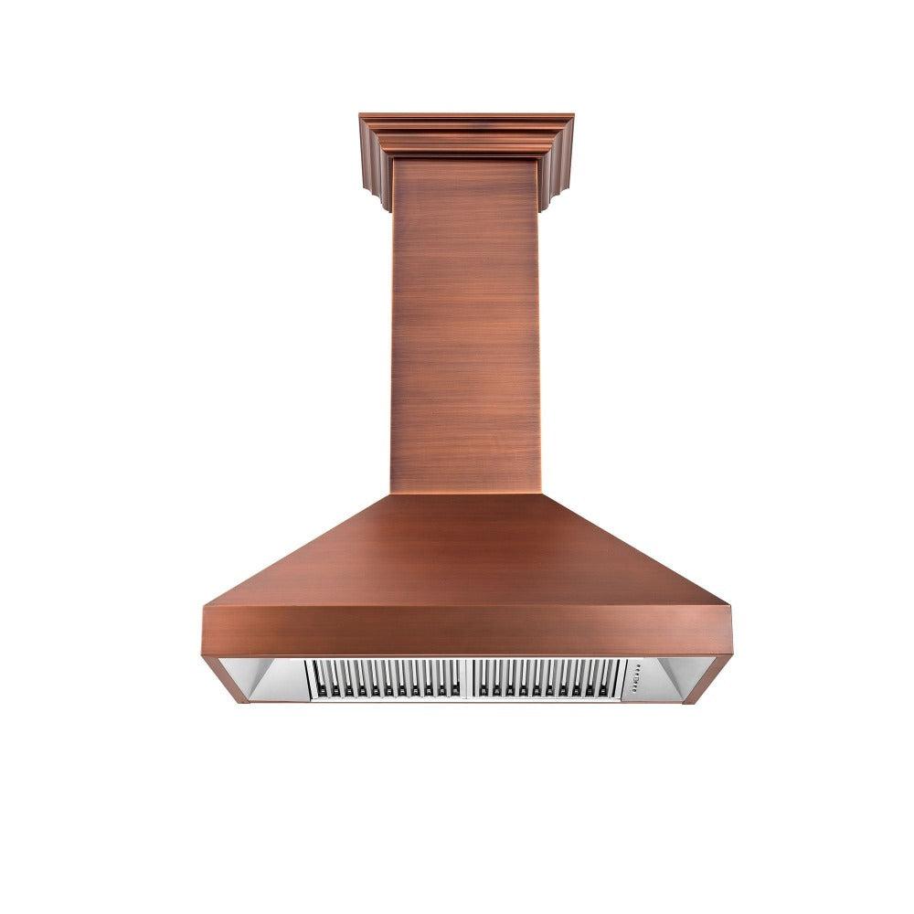 ZLINE Convertible Designer Series Copper Wall Mount Range Hood (8667C) front under.