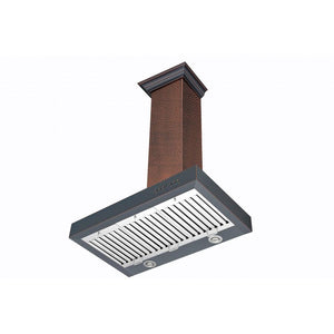 ZLINE Ducted Designer Series Wall Mount Range Hood in Hand-Hammered Copper (KB2-HBXXX) under, angled