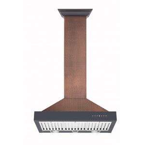 ZLINE Ducted Designer Series Wall Mount Range Hood in Hand-Hammered Copper (KB2-HBXXX) front, under