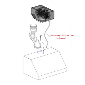 ZLINE Remote Blower Island Mount Range Hood 400/700CFM Options (GL2i-RD/RS) extension cord dimensional diagram.