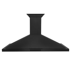 ZLINE Ducted Vent Wall Mount Range Hood in Black Stainless Steel with Built-in ZLINE CrownSound Bluetooth Speakers (BSKBNCRN-BT) front.
