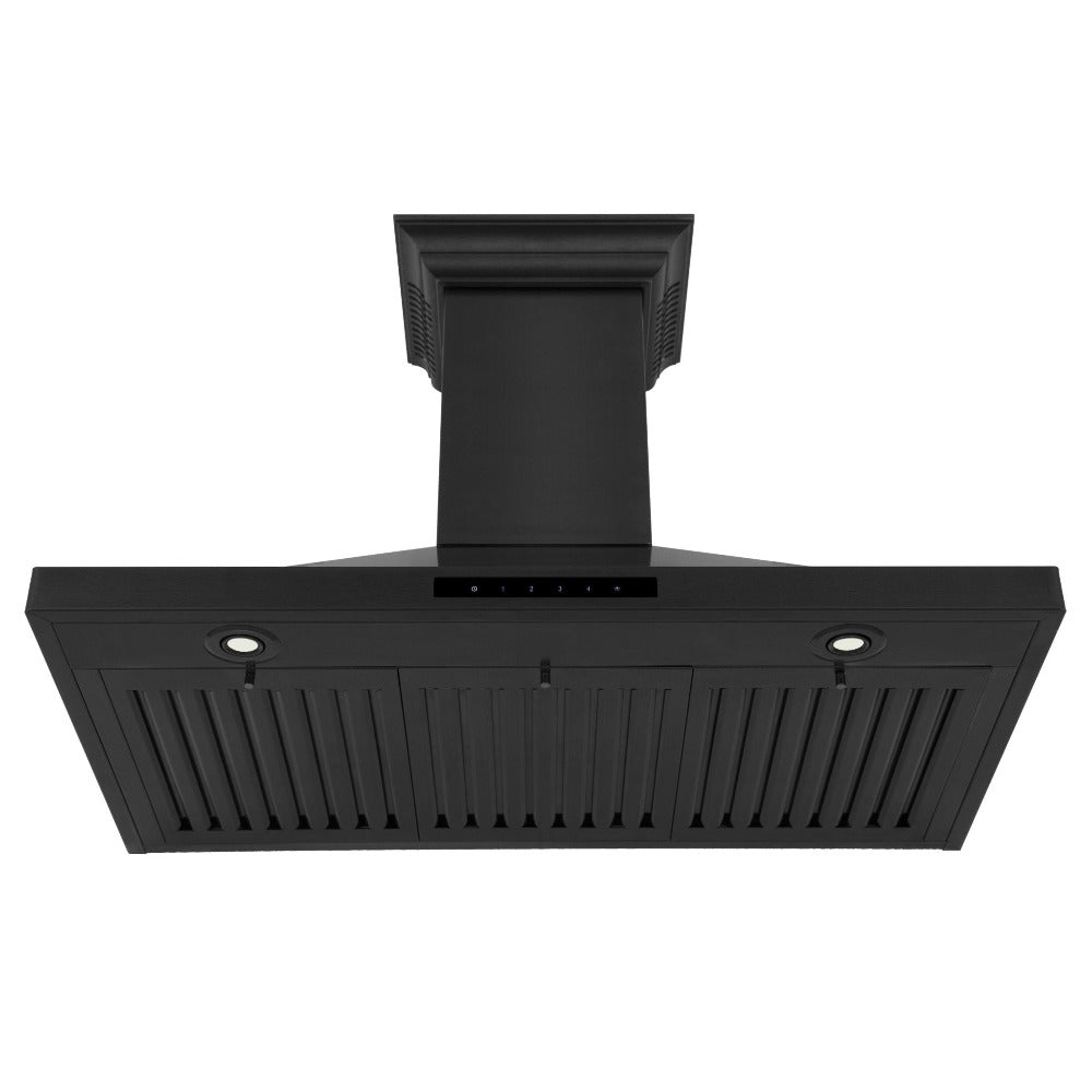 ZLINE Ducted Vent Wall Mount Range Hood in Black Stainless Steel with Built-in ZLINE CrownSound Bluetooth Speakers (BSKBNCRN-BT) under.