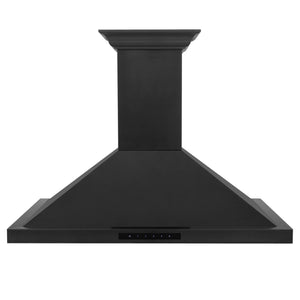 ZLINE Ducted Vent Wall Mount Range Hood in Black Stainless Steel with Built-in ZLINE CrownSound Bluetooth Speakers (BSKBNCRN-BT) front.