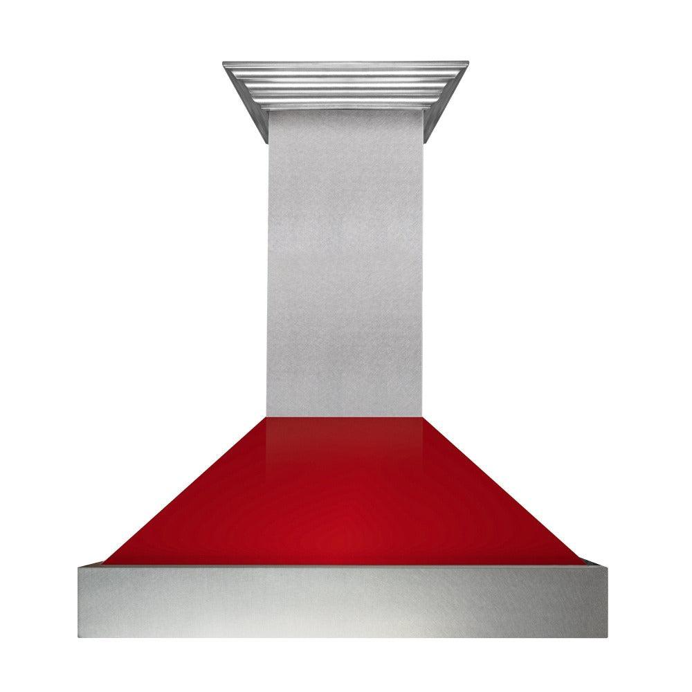 ZLINE Ducted Fingerprint Resistant Stainless Steel Range Hood with Red Gloss Shell (8654RG) front.