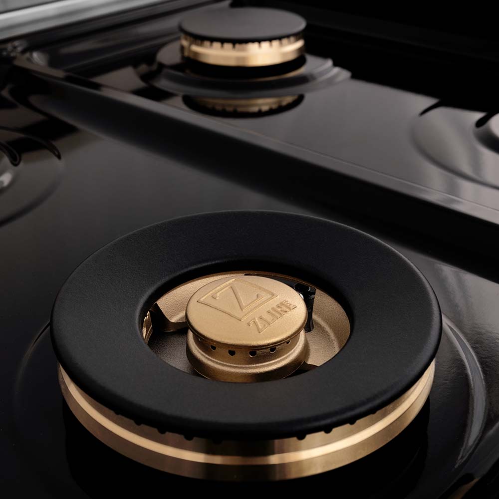 ZLINE brass burners on professional cooktop