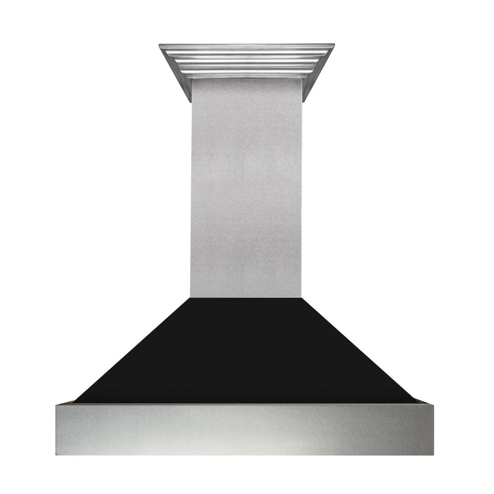 ZLINE Ducted Fingerprint Resistant Stainless Steel Range Hood with Black Matte Shell (8654BLM) front.