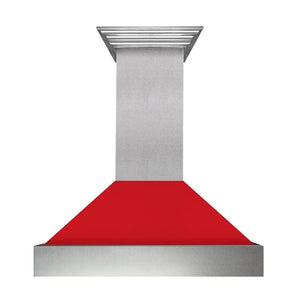 ZLINE Ducted Fingerprint Resistant Stainless Steel Range Hood with Red Matte Shell (8654RM) front.