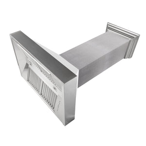 ZLINE Fingerprint Resistant Stainless Steel Range Hood With White Matte Shell (8654WM) angled under.