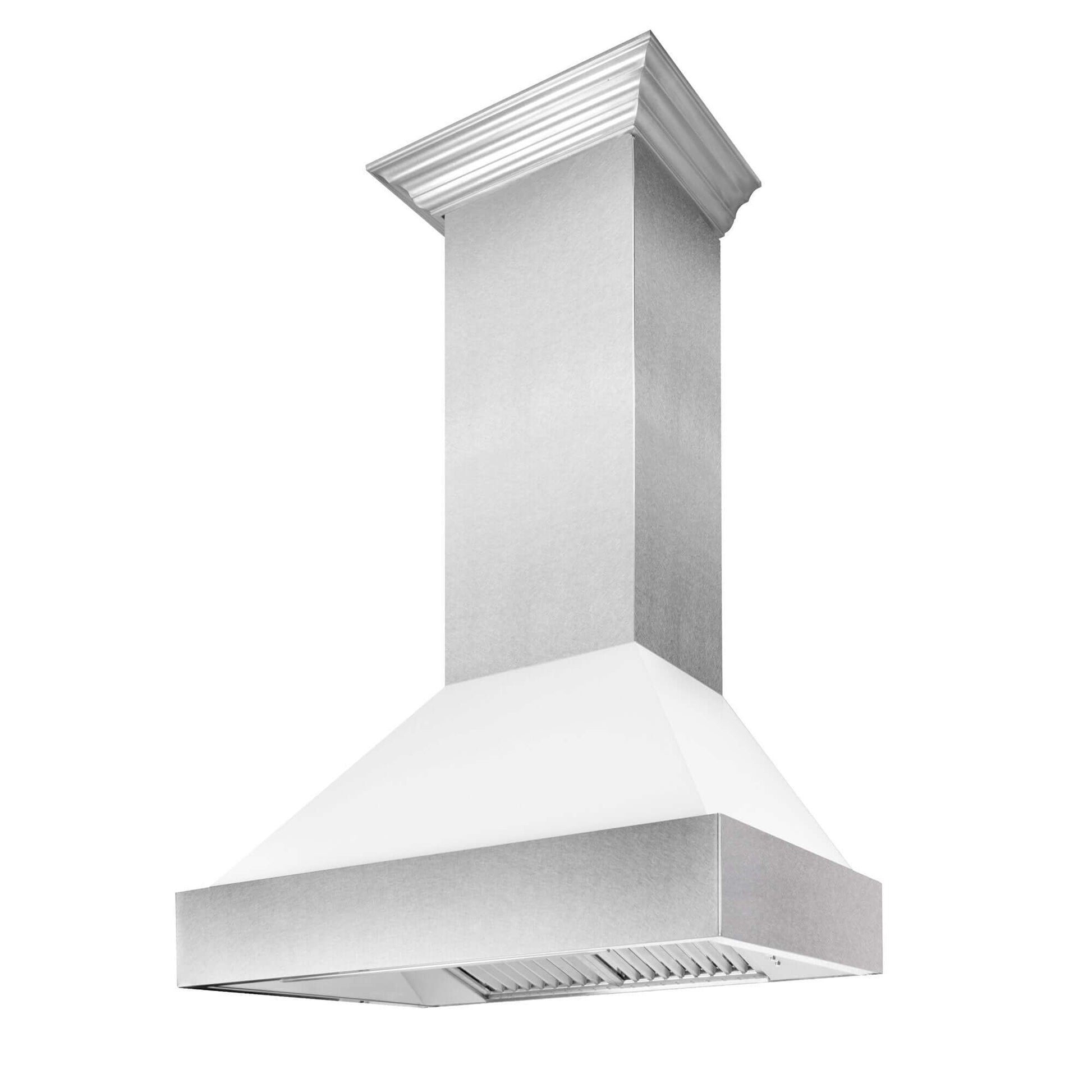 ZLINE 30 in. Kitchen Package with DuraSnow® Stainless Steel Dual Fuel Range with White Matte Door and Convertible Vent Range Hood (2KP-RASWMRH30) 