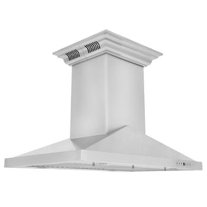 ZLINE Ducted Vent Island Mount Range Hood in Stainless Steel with Built-in CrownSound Bluetooth Speakers (GL1iCRN-BT) side, under.