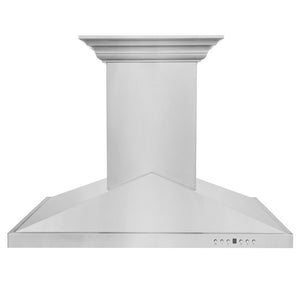 ZLINE Ducted Vent Island Mount Range Hood in Stainless Steel with Built-in CrownSound Bluetooth Speakers (GL1iCRN-BT) front, above.