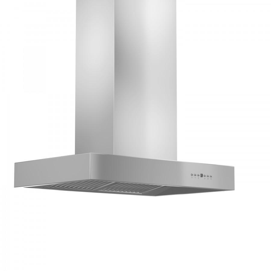 ZLINE Ducted Outdoor Island Mount Range Hood in Stainless Steel (KECOMi-304) side under.