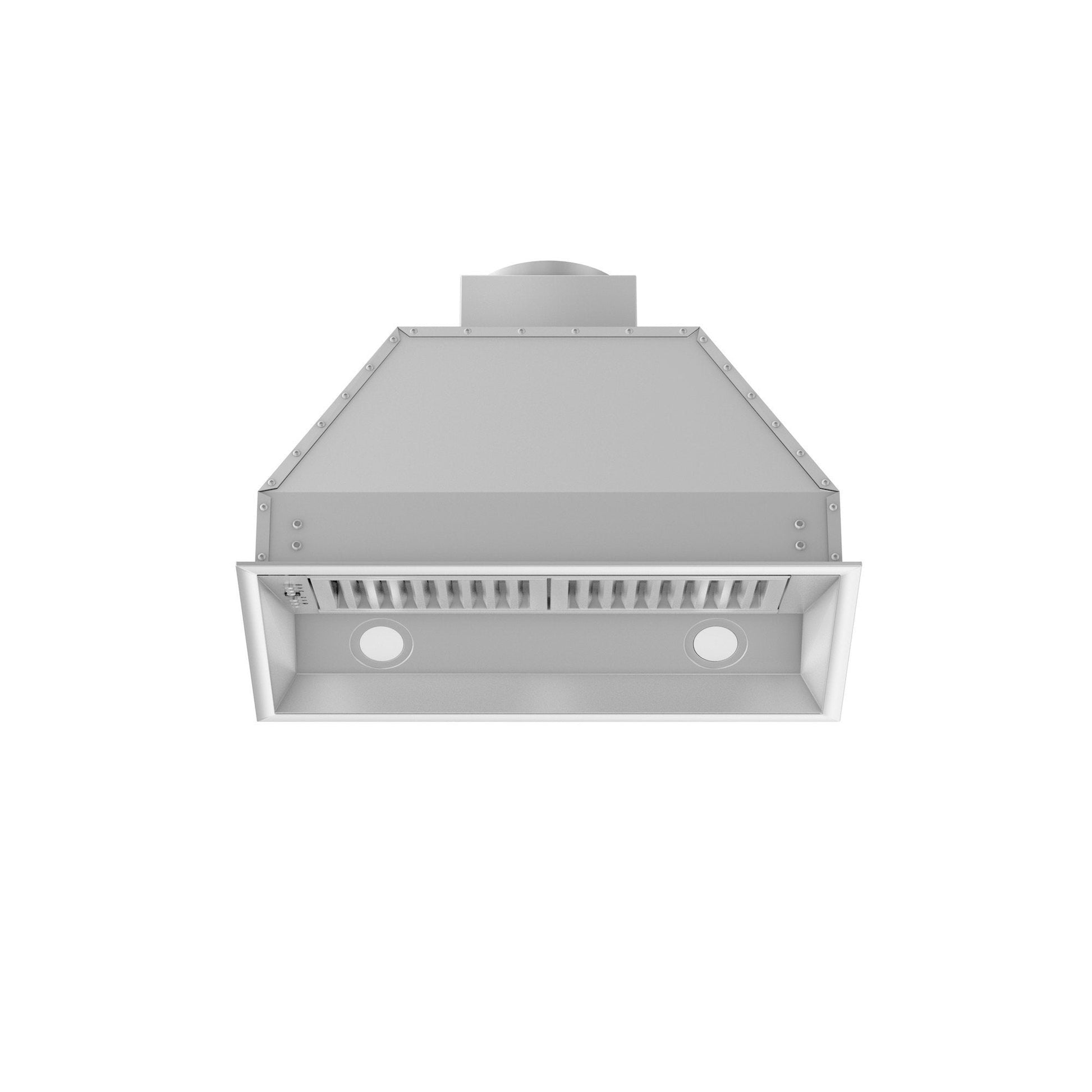 ZLINE Ducted Wall Mount Range Hood Insert in Outdoor Approved Stainless Steel (695-304) front, under.