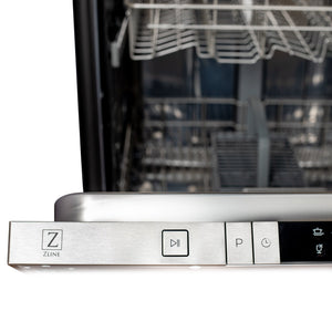 ZLINE 24 in. Top Control Dishwasher in Blue Gloss and Modern Style Handle, 52dBa (DW-BG-H-24) top touch control panel close-up.