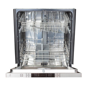 ZLINE 24 in. Top Control Dishwasher in Blue Gloss and Modern Style Handle, 52dBa (DW-BG-H-24) front, open and empty.