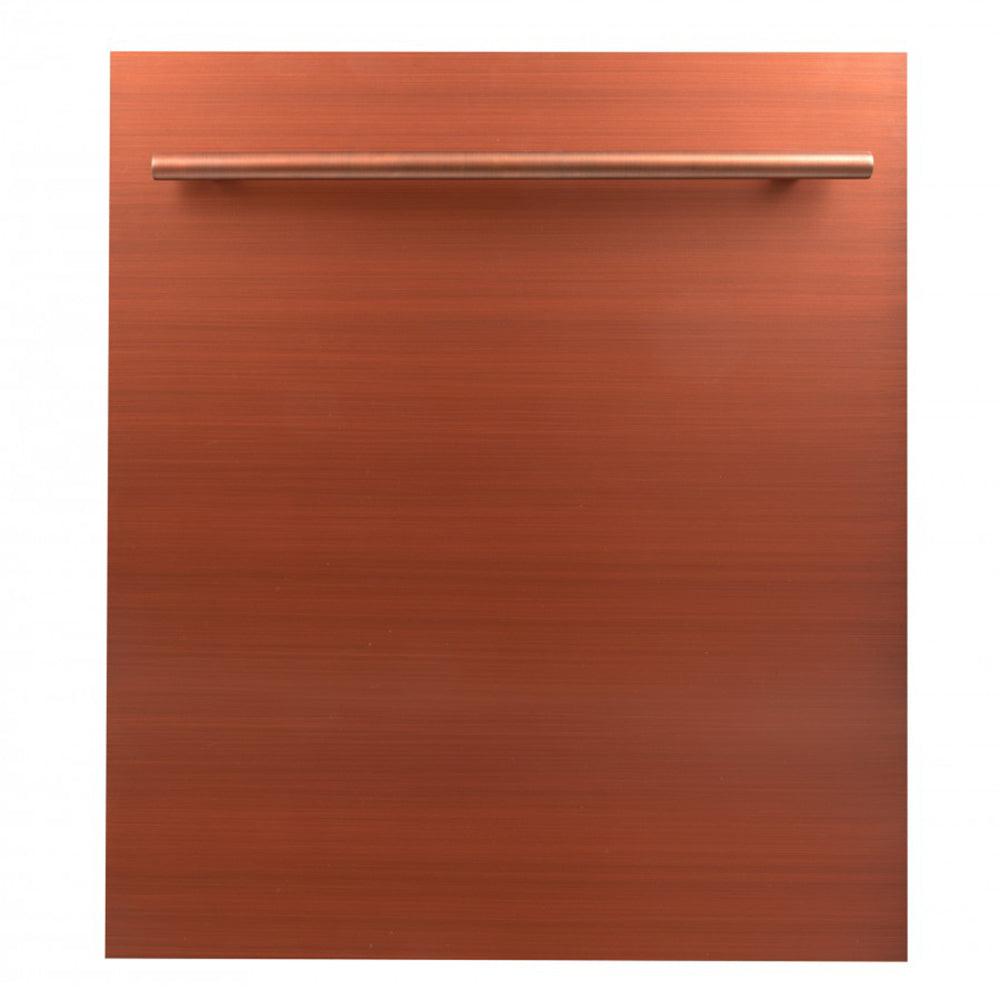 ZLINE 24 in. Top Control Dishwasher with Copper Panel and Modern Style Handle, 52dBa (DW-C-24) front, closed.